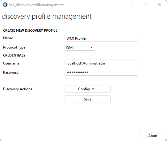 General settings of discovery profile using WMI