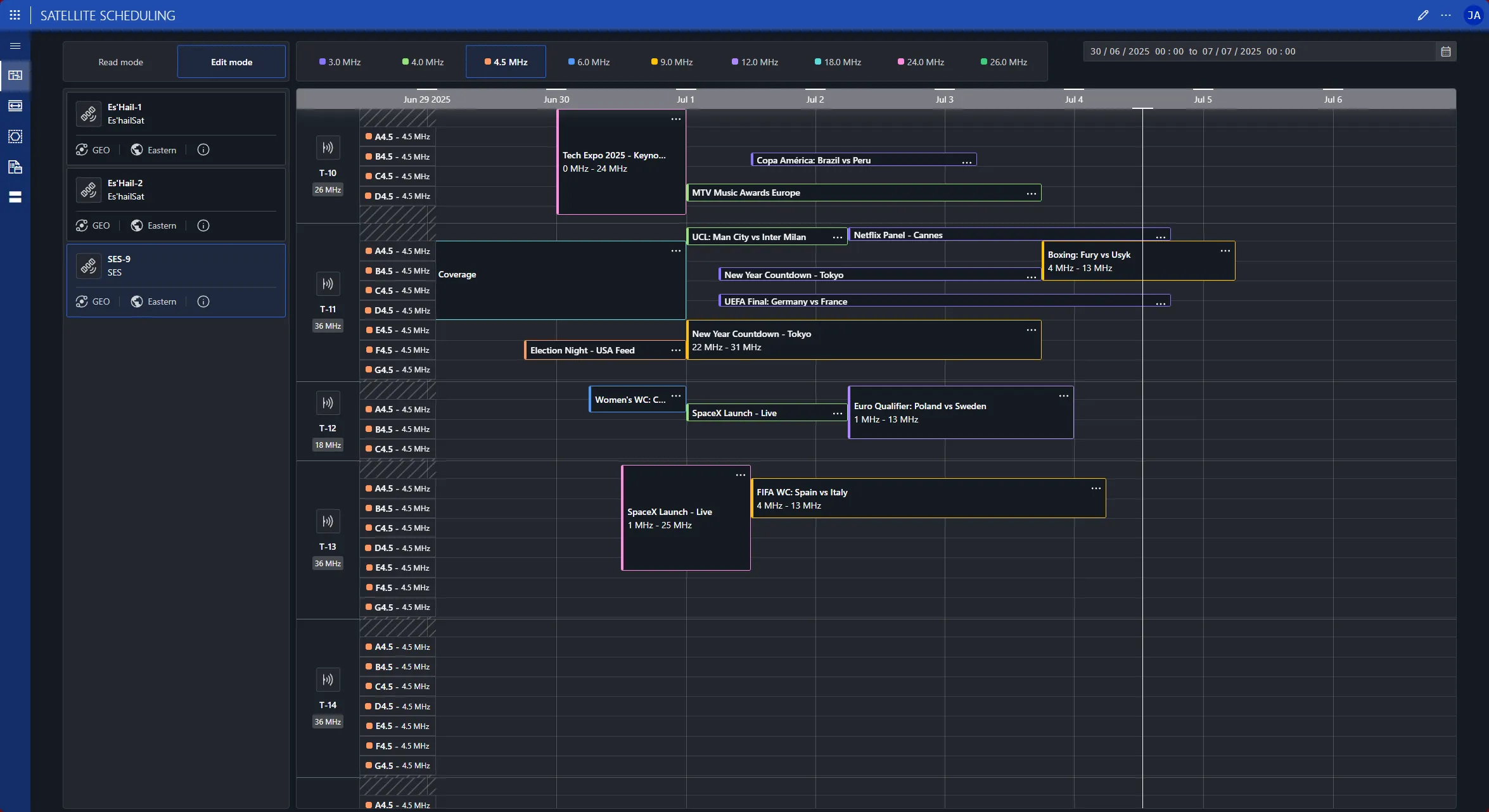 Satellite Scheduling Timeline component in MediaOps.PLAN